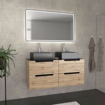 Meuble de salle de bain avec 2 vasques et miroir à leds - Naturel - 120x50x50 cm - Bois - Home Maison