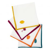 Lot de 4 serviettes de table brodées - Blanc - 40x40 cm - Coton - Home Maison