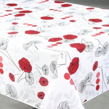 Nappe anti-tâche rectangulaire motif coquelicots - Blanc - 145x240 cm - Polyester - Home Maison