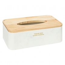 Boite à mouchoirs moderne avec couvercle en bois - Blanc - 25x13.3x8.6 cm - Bois/Résine - Home Maison