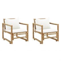 Duo de chaises de jardin en bambou - Crème - 60x70cm - Bambou - Home Maison
