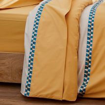 Drap plat en percale avec galon géométrique - Jaune - Percale de coton - Home Maison