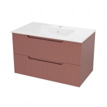 Meuble de salle de bain ondulé à suspendre avec vasque à encastrer - Terracotta - Home Maison