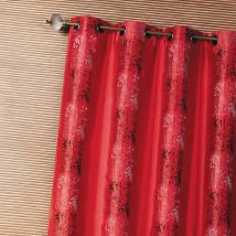 Rideau d'ameublement shantung brodé motif éthnique - Rouge Orangé - 140x260 cm - Polyester - Home Maison
