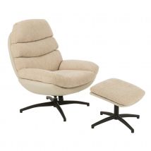 Fauteuil relax pivotant et repose pied - Beige - 78x90x102 cm - Polyester - Home Maison