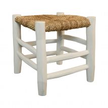 Tabouret Marocain blanc en bois - Blanc - 30x30x30 cm - Bois - Home Maison