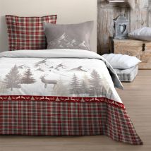 Parure de lit 3 pièces design montagne en coton - Rouge - 240x220 cm - Coton - Home Maison