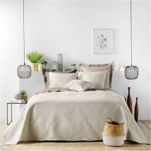 Couvre-Lit Matelassé et 2 Taies d'Oreiller Romane - Naturel - Microfibre - Home Maison