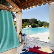 Rideau extérieur tissu outdoor - Bleu Canard - Polyester - Home Maison
