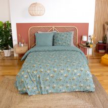Parure de lit 3 pièces motif bouquets floraux - Vert d'eau - 260x240 cm - Polyester - Home Maison