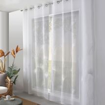 Voilage brodé motif feuille de palmier - Blanc - Polyester - Home Maison