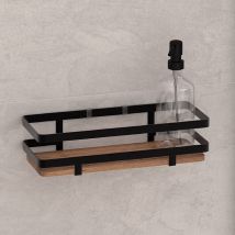 Etagère de douche sans perçage en bois - Noir - 25.5x10x8 cm - Bois/Métal - Home Maison
