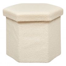 Pouf bouclettes avec rangement - Ivoire - 40x45 cm - Polyester - Home Maison