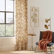 Rideau à oeillets floqué en velours motif feuille - Marron - Coton - Home Maison