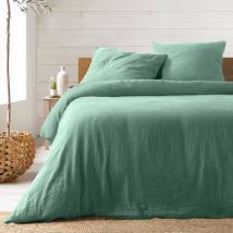 Parure de lit en gaze de coton - Sauge - 240x220 cm - Gaze de coton/Coton - Home Maison