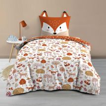 Parure de lit enfant réversible en coton motif renard et nature - Orange - 140x200 cm - Coton - Home Maison