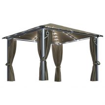 Tonnelle avec rideau et lumières LED 3x3 m - Beige - Aluminium - Home Maison