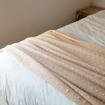 Chemin de lit / Étole aspect mohair à pois - Beige - 75x190 cm - Polyester - Home Maison