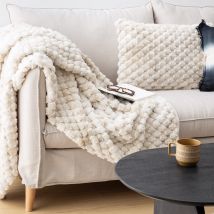 Plaid fausse fourrure Inuit - Effet tie and dye - Beige - 120x160 cm - Polyester - Home Maison