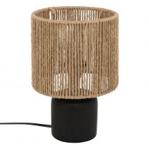 Lampe de table cylindre style bohème - Noir - 16x16x24 cm - Corde/Céramique - Home Maison
