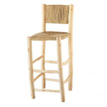 Tabouret de bar bois dossier aligné - Naturel - Home Maison