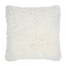 Coussin carré fausse fourrure - Effet poils longs - Blanc - 50x50 cm - Polyester - Home Maison