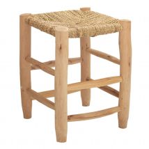 Tabouret Marocain bois de laurier - Naturel - 40 cm - Osier/Bois - Home Maison