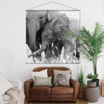 Toile murale ELEPHANT - Noir - Coton - Home Maison