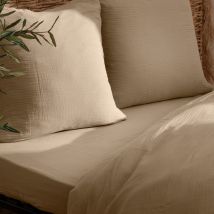 Parure de lit en double gaze de coton - Beige - 240x220 cm - Gaze de coton/Coton - Home Maison
