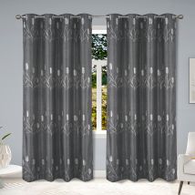 Paire de rideaux occultants tissés brillants avec motif fleur - Gris - 140x260 cm - Polyester - Home Maison