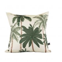 Coussin d'extérieur déperlant imprimé palmiers - Ecru - 45x45 cm - Polyester - Home Maison