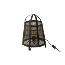 Lampe sur pied en lin style japonais - Noir Mat - 26x26x35 cm - Lin - Home Maison