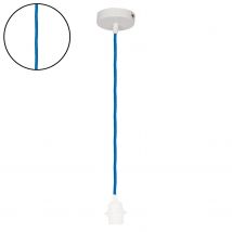 Suspension avec douille blanche et câble tissé - Bleu - 110 cm - Polyester - Home Maison