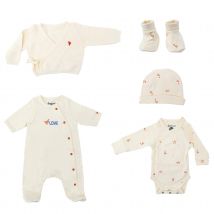 Pochon kit maternité 5 pièces Love 0-1 mois - Beige - Coton - Home Maison