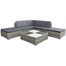 Salon de jardin 6 pièces avec coussin, résine tressée - Gris - Résine - Home Maison