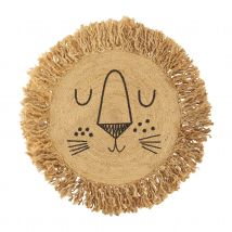 Tapis rond en jute motif lion pour enfant - Naturel - 90x90 cm - Jute - Home Maison