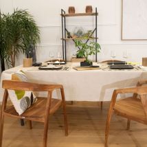 Nappe ronde plastifiée lin et coton - Naturel - 155x155 cm - Lin - Home Maison