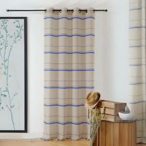 Voilage tamisant esprit linge d'antan - Bleu - 145x245 cm - Poly-Lin - Home Maison