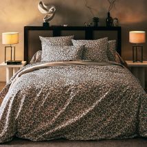 Parure de lit 3 pièces percale de coton léopard housse + taies - Beige - 200x200 cm - Coton - Home Maison