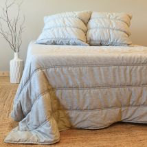 Couvre-Lit et Taies d'Oreiller - Effet Lin - Beige - Coton/Polyester - Home Maison
