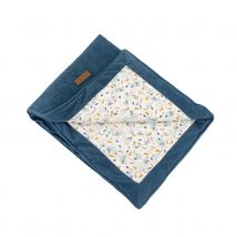 Couverture réversible pour bébé en double gaze de coton et jersey - Bleu - 75x100 cm - Coton/Gaze de coton - Home Maison