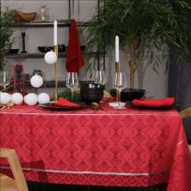 Nappe de Noël rectangulaire brodée - Rouge - 250x150 cm - Jacquard/Polyester - Home Maison