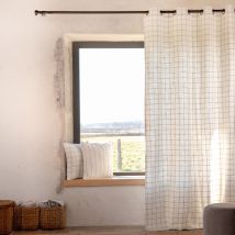Rideau 100% coton à carreaux beige LOURMARIN - Beige - 140x260 cm - Coton - Home Maison