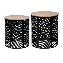 Tables en métal imprimé feuilles x 2 - Noir - 39x45 cm - Métal - Home Maison