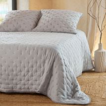 Couvre-Lit et Taies d'Oreiller Brodé Motif Croix - Gris - 230x250 cm - Coton/Polyester - Home Maison