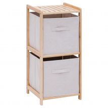 Étagère de rangement 2 niveaux avec boîtes tissu - Naturel - 35x33x78 cm - Bambou - Home Maison