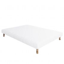 Sommier tapissier bois massif blanc avec pieds - Blanc - Bois - Home Maison