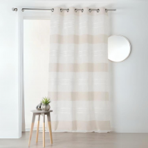 Voilage Blanc à Jeux de Rayures - Beige - 145x250 cm - Polyester - Home Maison
