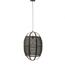 Suspension luminaire en lin et bambou - Noir Mat - 43x43x66 cm - Bambou - Home Maison