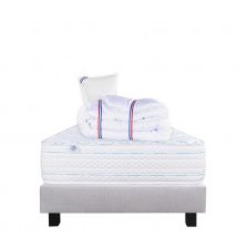 Ensemble literie mousse mémoire de forme 24 cm + sommier gris + oreillers + couette - Gris - 90x190 cm - Mousse - Home Maison